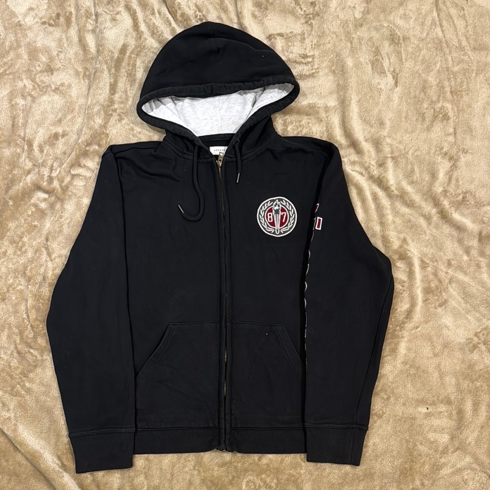 Black Zip-Up Hoodie with Logo